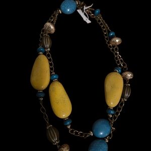 Premier Yellow & Turquoise Beaded Statement Necklace